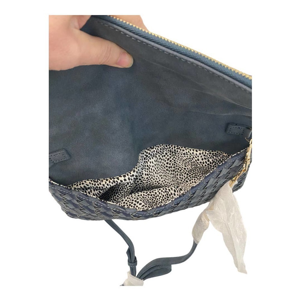 Nwt Sole Society Woven Crossbody Bag Blue Foldover Zip Chain Shoulder Small - Picture 7 of 8